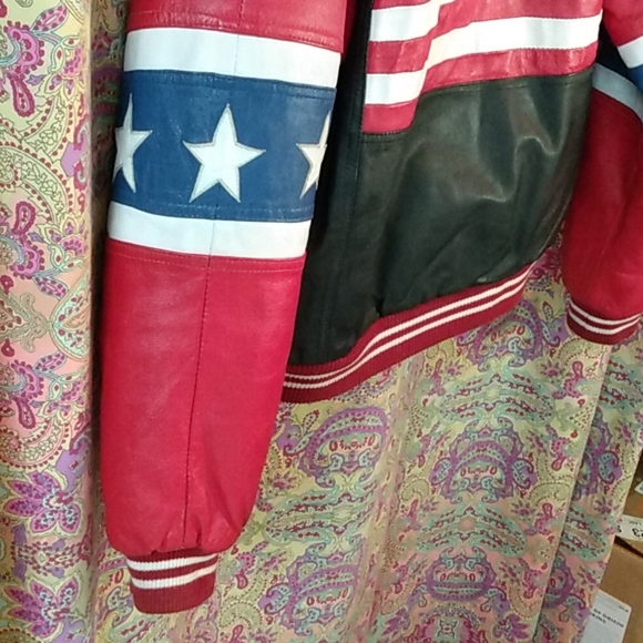 Vintage 80s USA Flag Leather Jacket - Picture 5 of 8